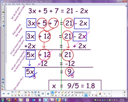 3.9 Solving Equations with variables on both sides